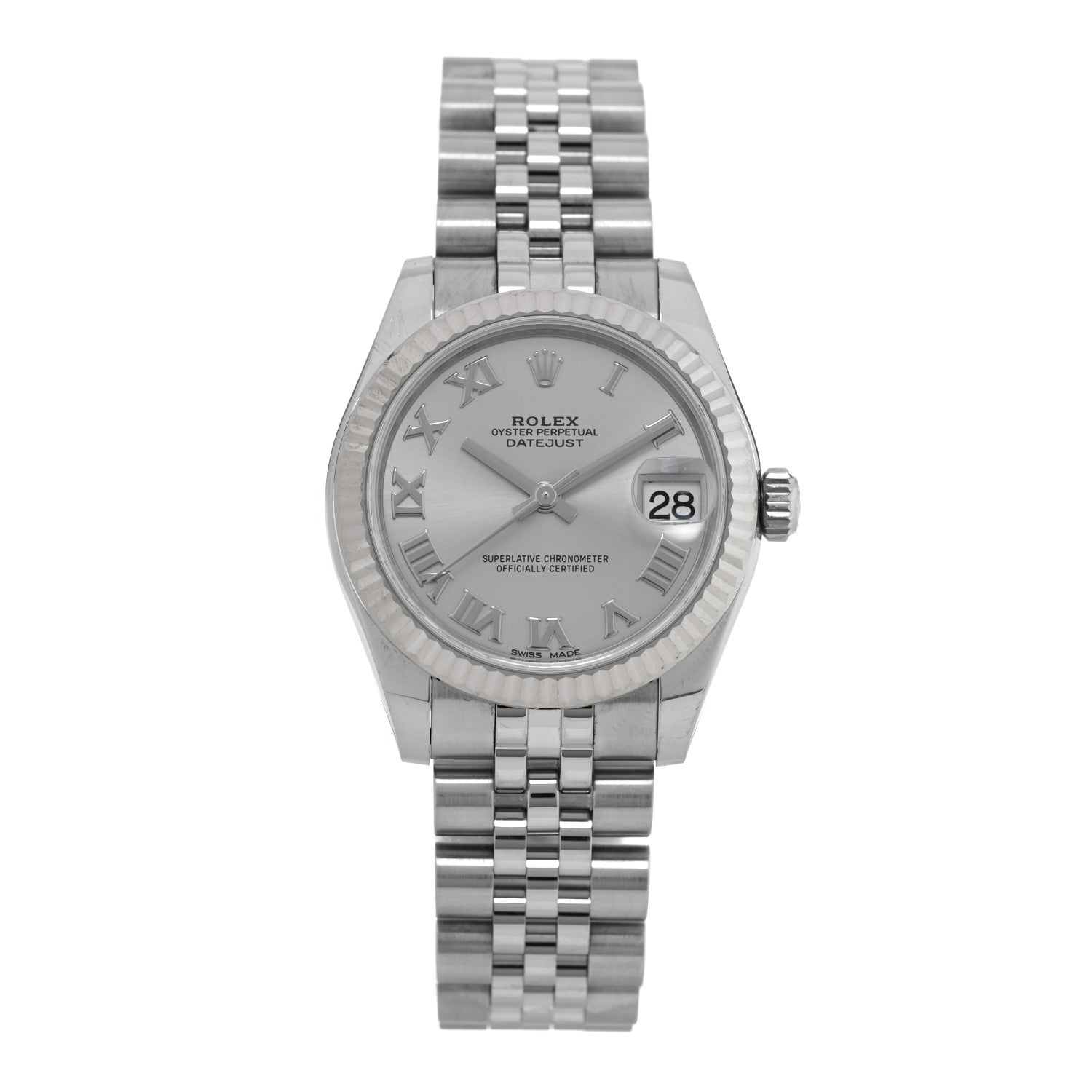Rolex Stainless Steel 18K White Gold 31mm Oyster Perpetual Datejust Watch Silver Roman 178274 1 of 5