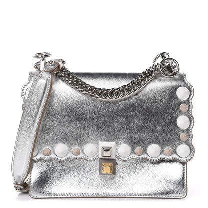 Fendi Vitello Catalan Mirror Scalloped Multi Studded Small Kan I Shoulder Bag Argento 1 of 12