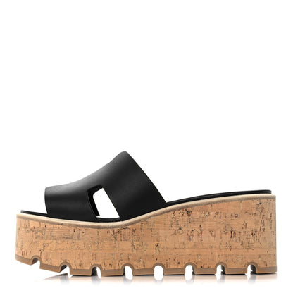 Hermes Calfskin Cork Eze 30 Sandals 35 Black 1 of 9