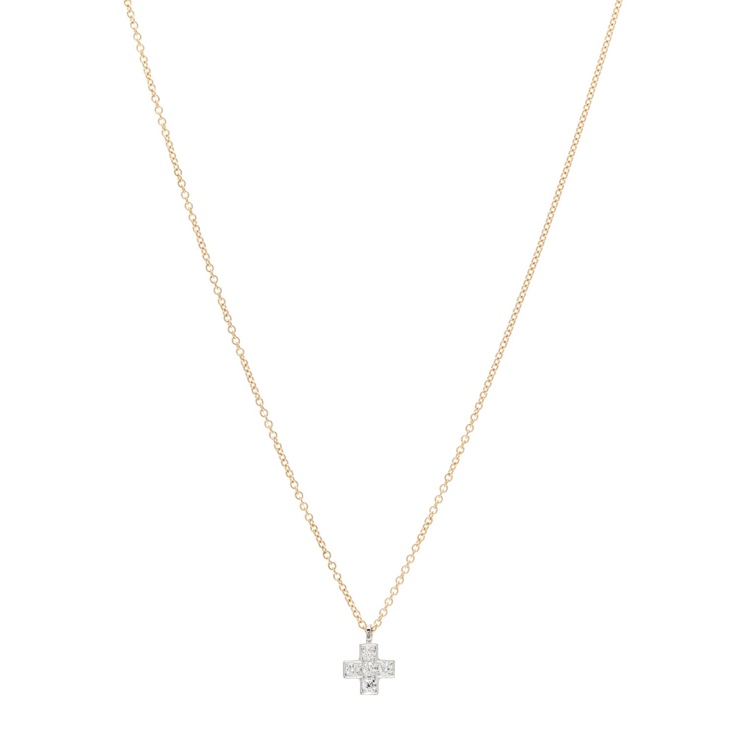 18K Yellow Gold Platinum Diamond Cruciform Cross Pendant Necklace