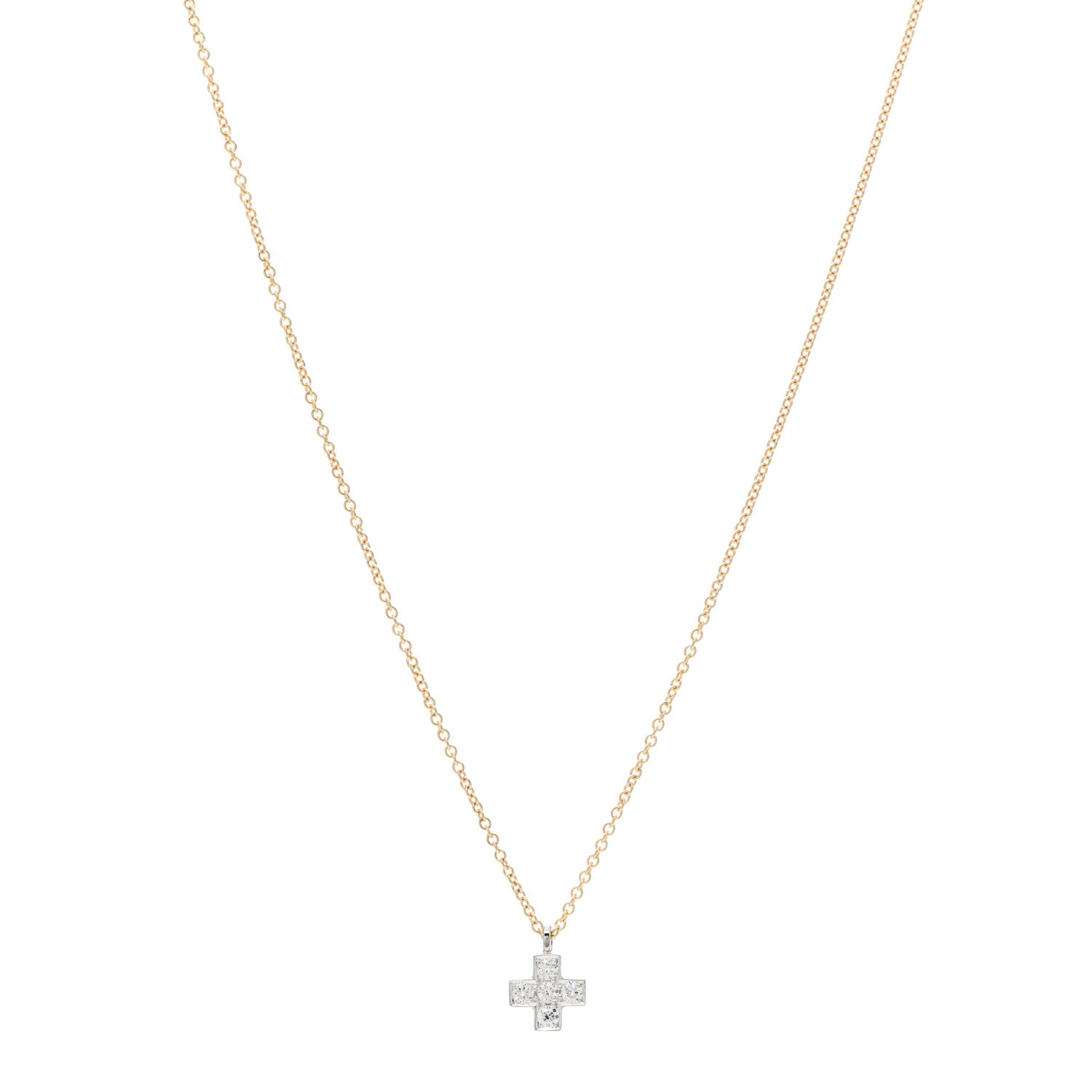 Tiffany 18K Yellow Gold Platinum Diamond Cruciform Cross Pendant Necklace 1 of 5