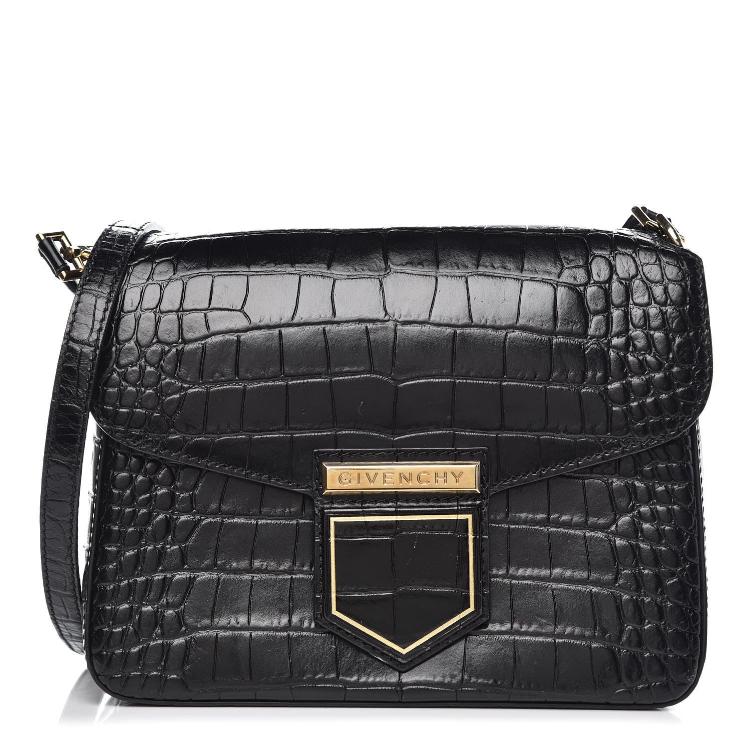 Givenchy Calfskin Crocodile Embossed Small Nobile Shoulder Bag Black 2 of 10