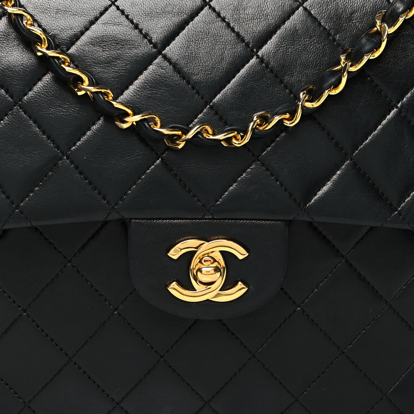 Lambskin Quilted Medium Double Flap Black