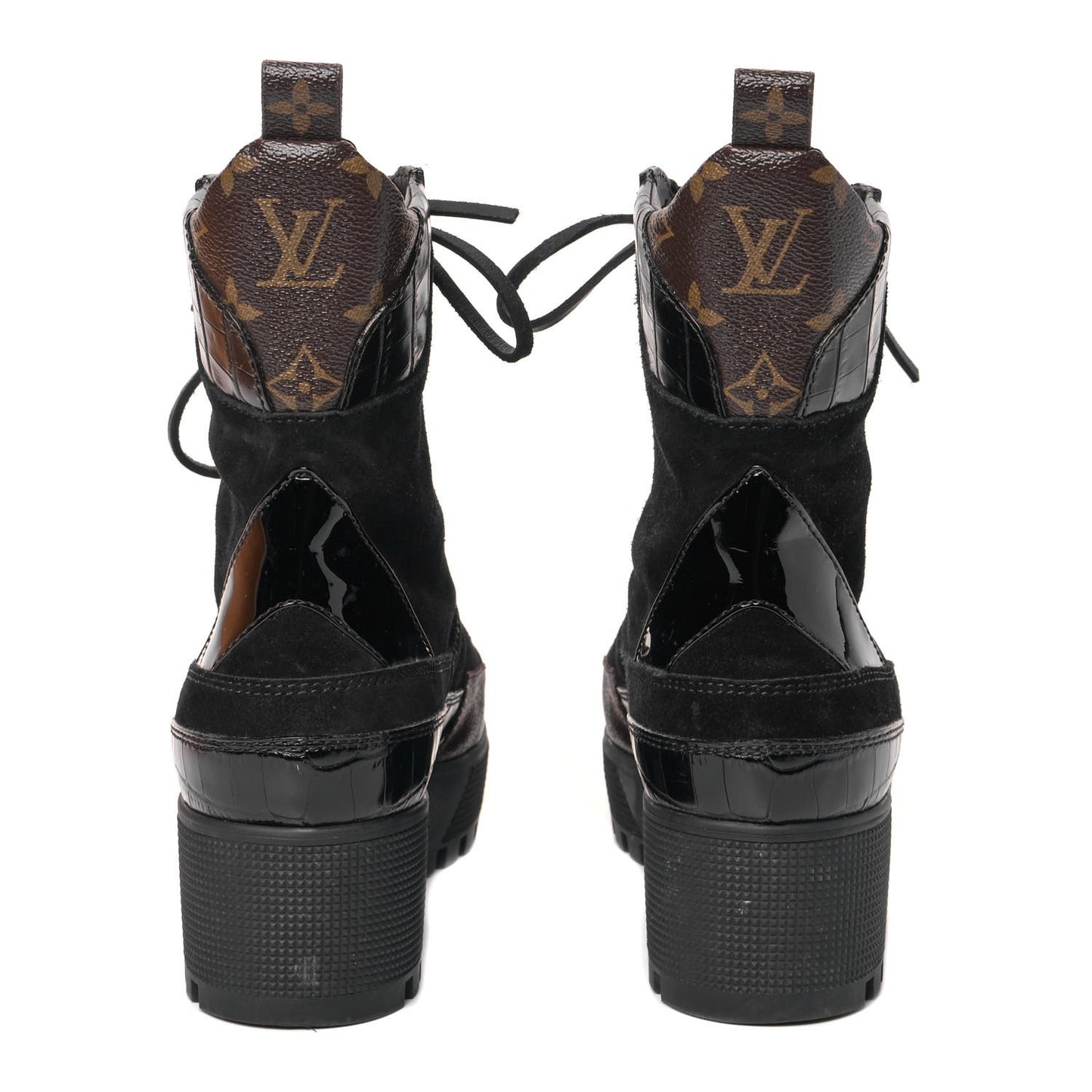 Suede Calfskin Crocodile Embossed Patent Monogram Laureate Platform Desert Boots 40 Black