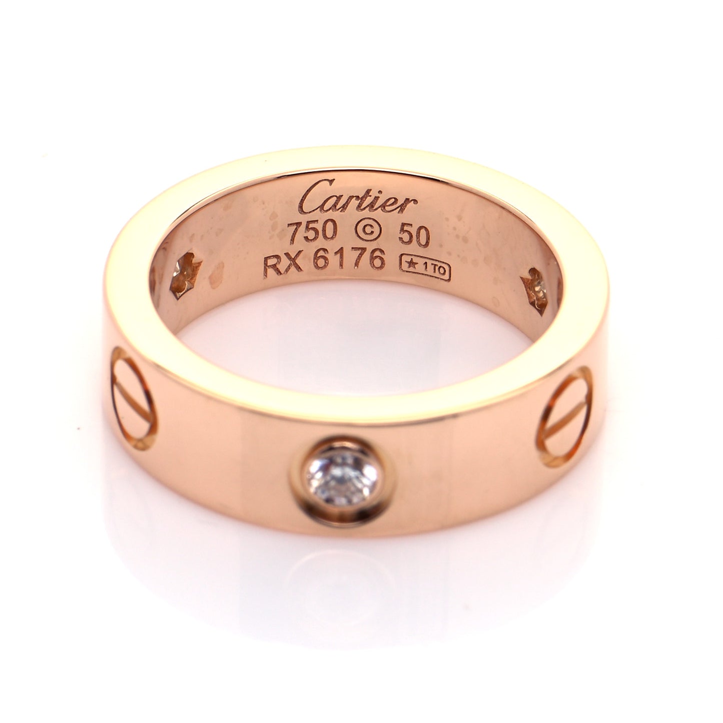 18K Pink Gold 3 Diamond 5.5mm LOVE Ring 50 5.25