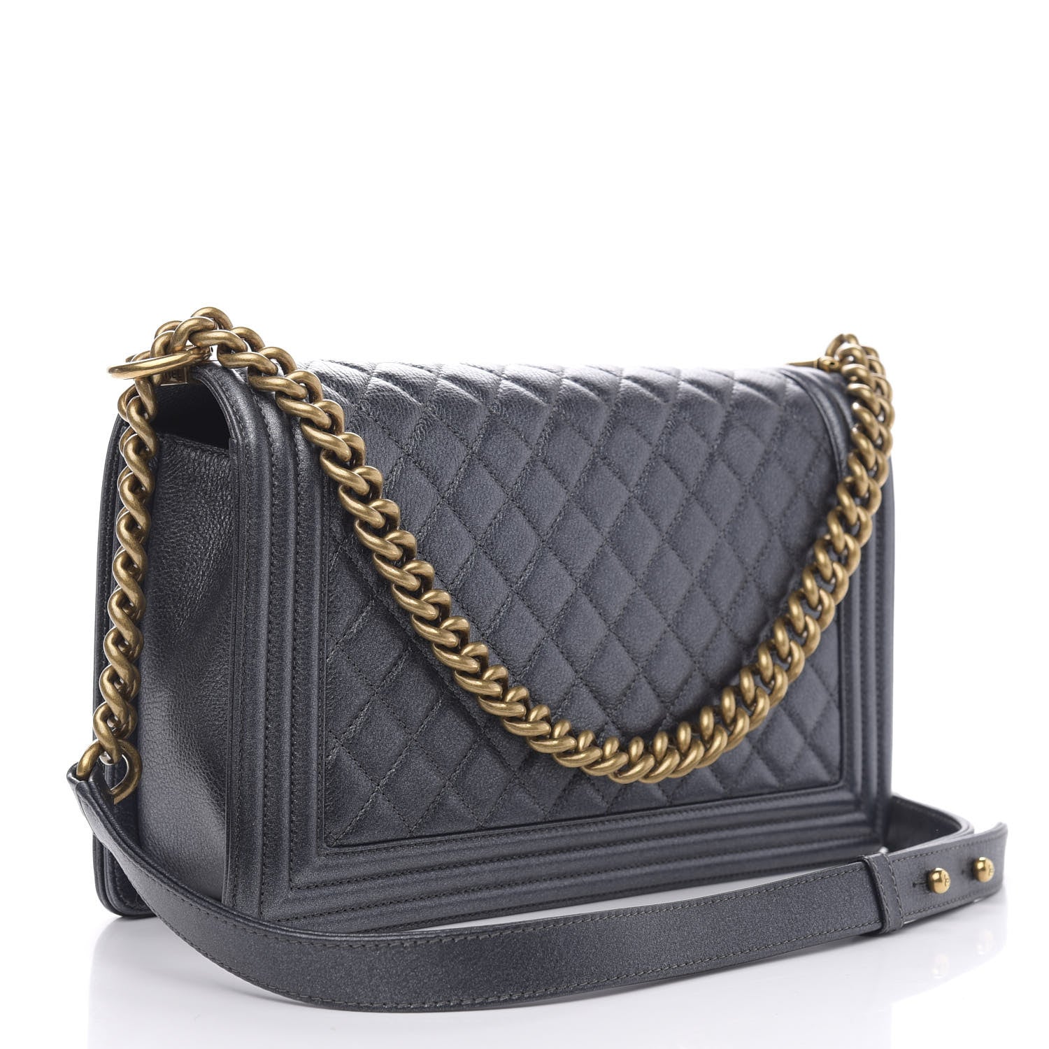 Chanel Metallic Calfskin Quilted New Medium Boy Flap Dark Grey 3 of 10