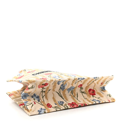 Christian Dior Canvas Embroidered Medium Hibiscus Book Tote Beige Multicolor 3 of 9