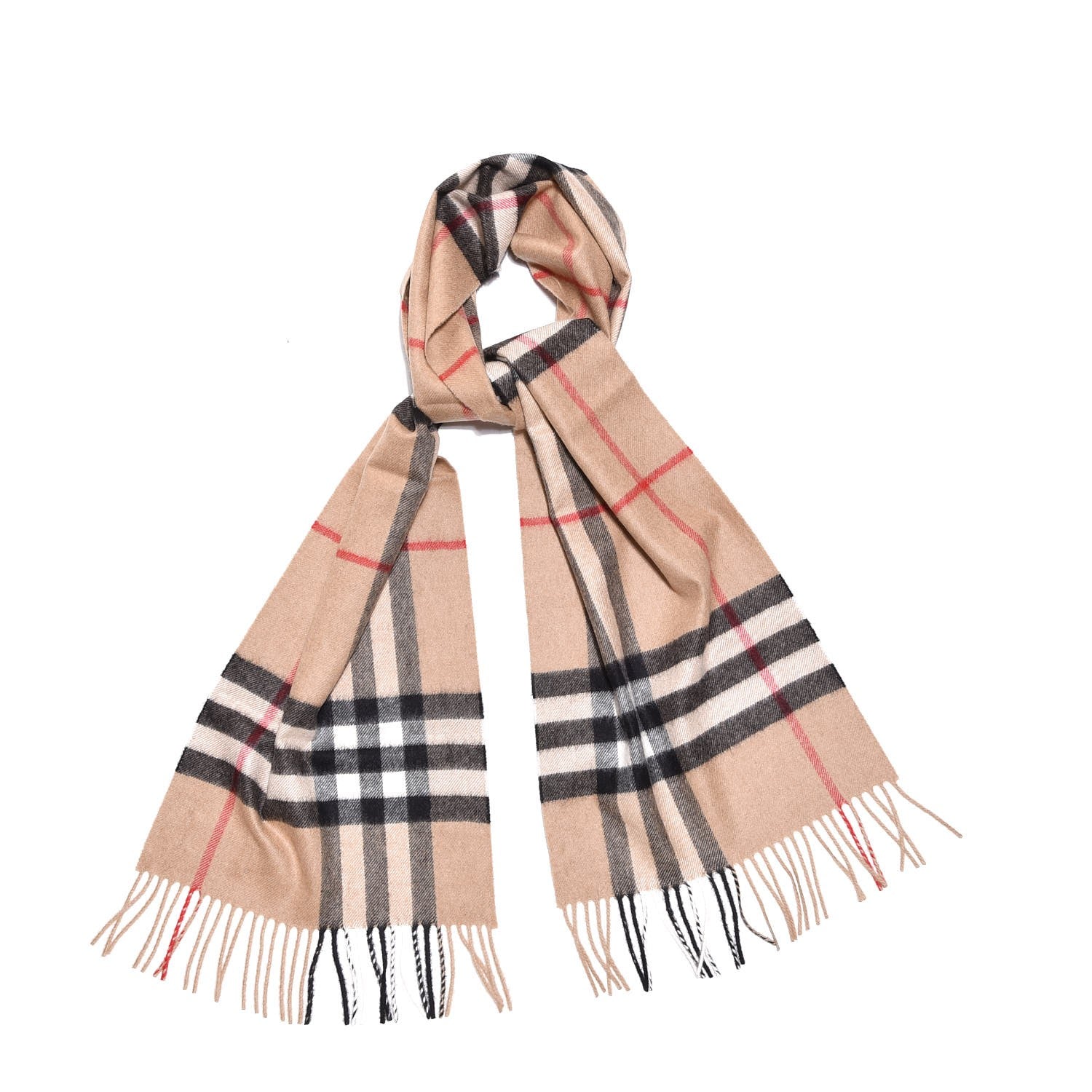 Burberry Cashmere Giant Check Fringe Scarf Camel 1 of 5