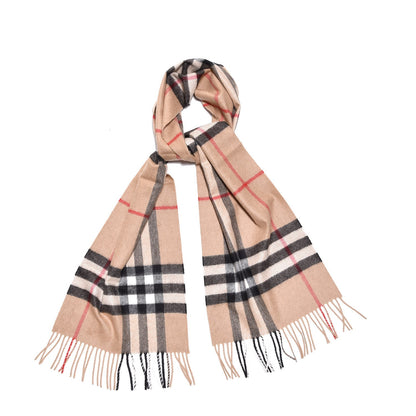 Burberry Cashmere Giant Check Fringe Scarf Camel 1 of 5