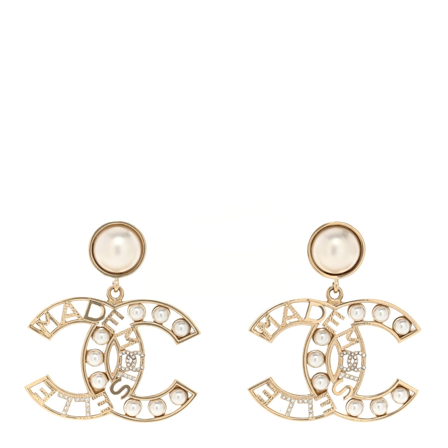 Chanel Metal Pearl Mademoiselle Drop Earrings Gold 1 of 5