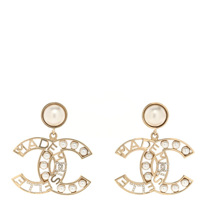 Chanel Metal Pearl Mademoiselle Drop Earrings Gold 1 of 5