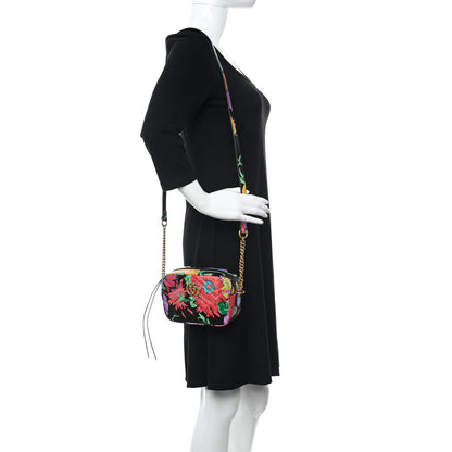 Gucci X KEN SCOTT Calfskin Matelasse Floral Print Mini GG Marmont Chain Shoulder Bag Black Pink 2 of 9