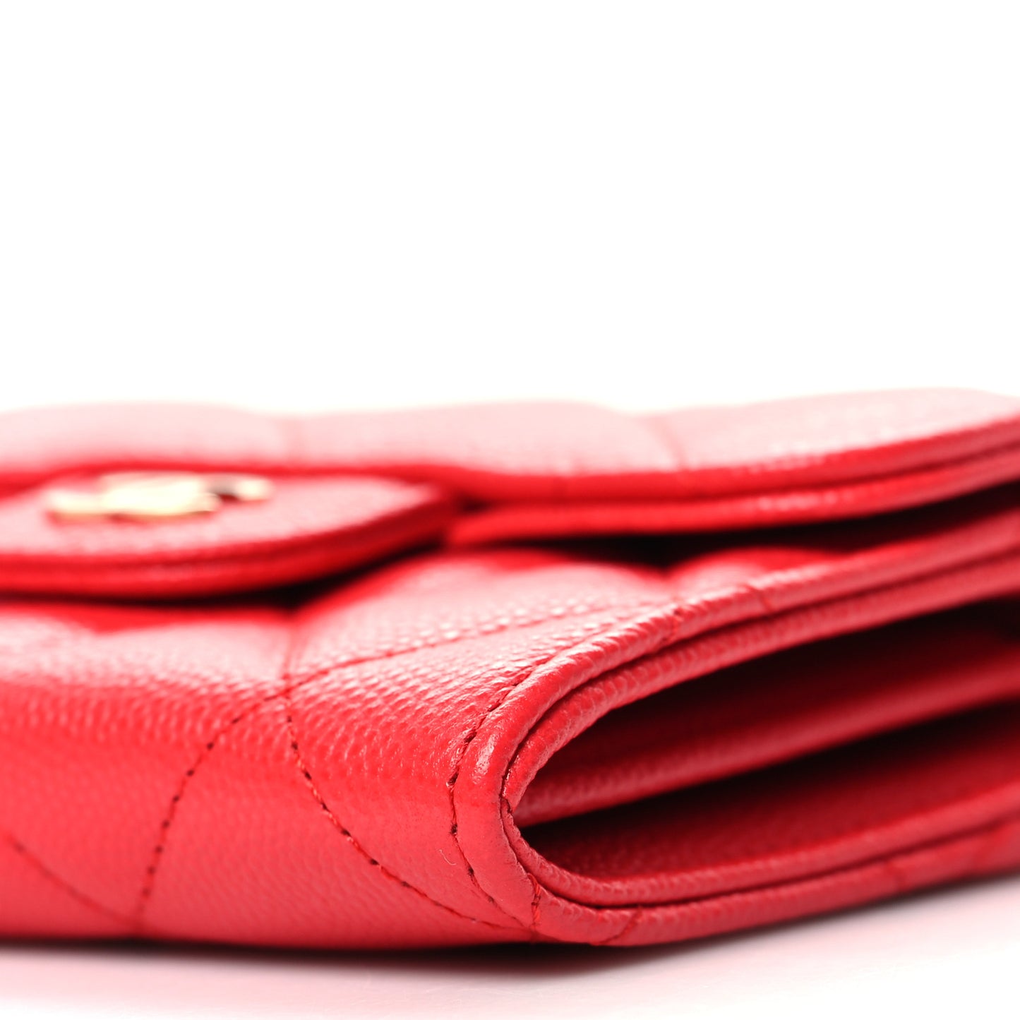 Caviar Quilted Flap Card Holder On Chain Red