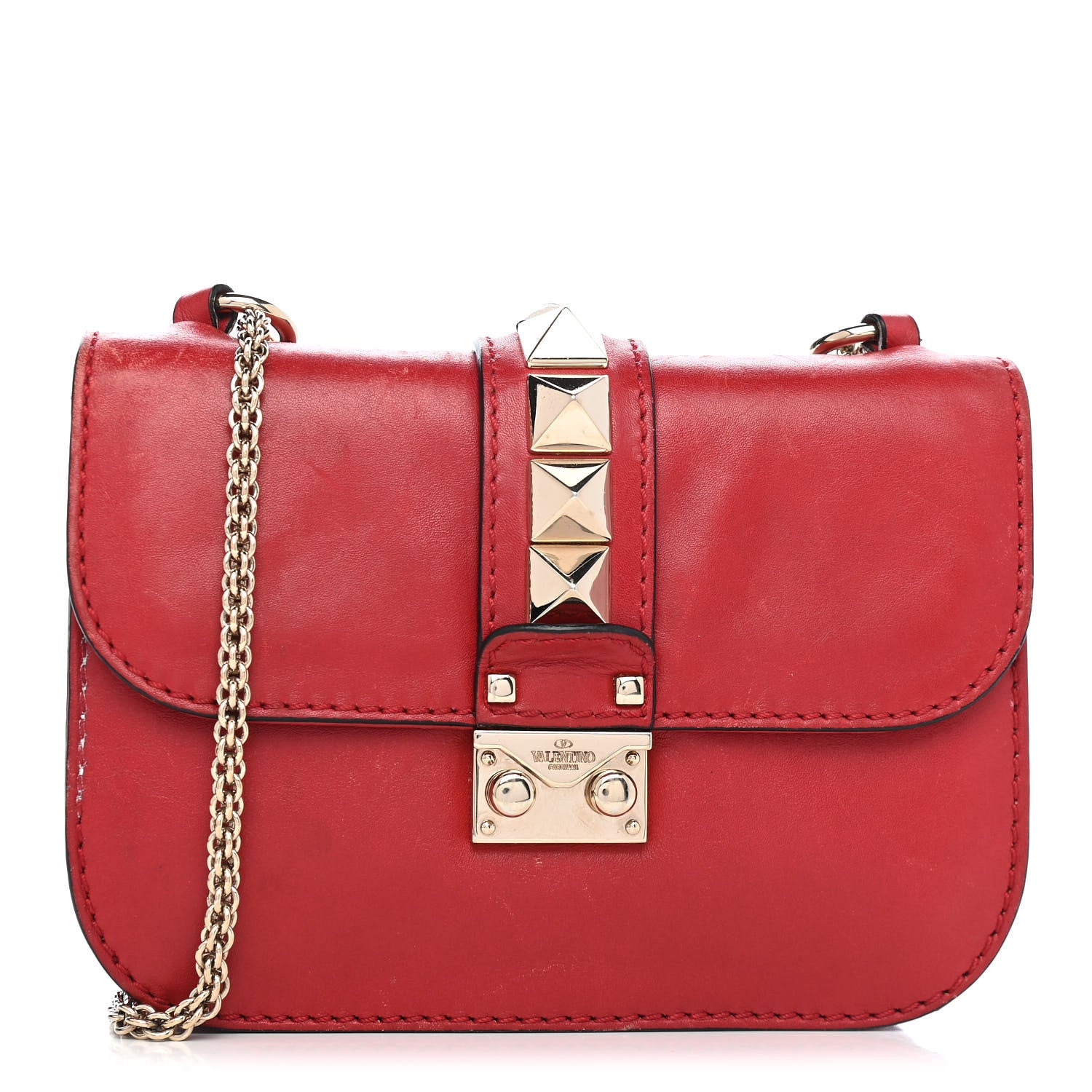 Valentino Garavani Vitello Small Glam Lock Rockstud Flap Red 1 of 10