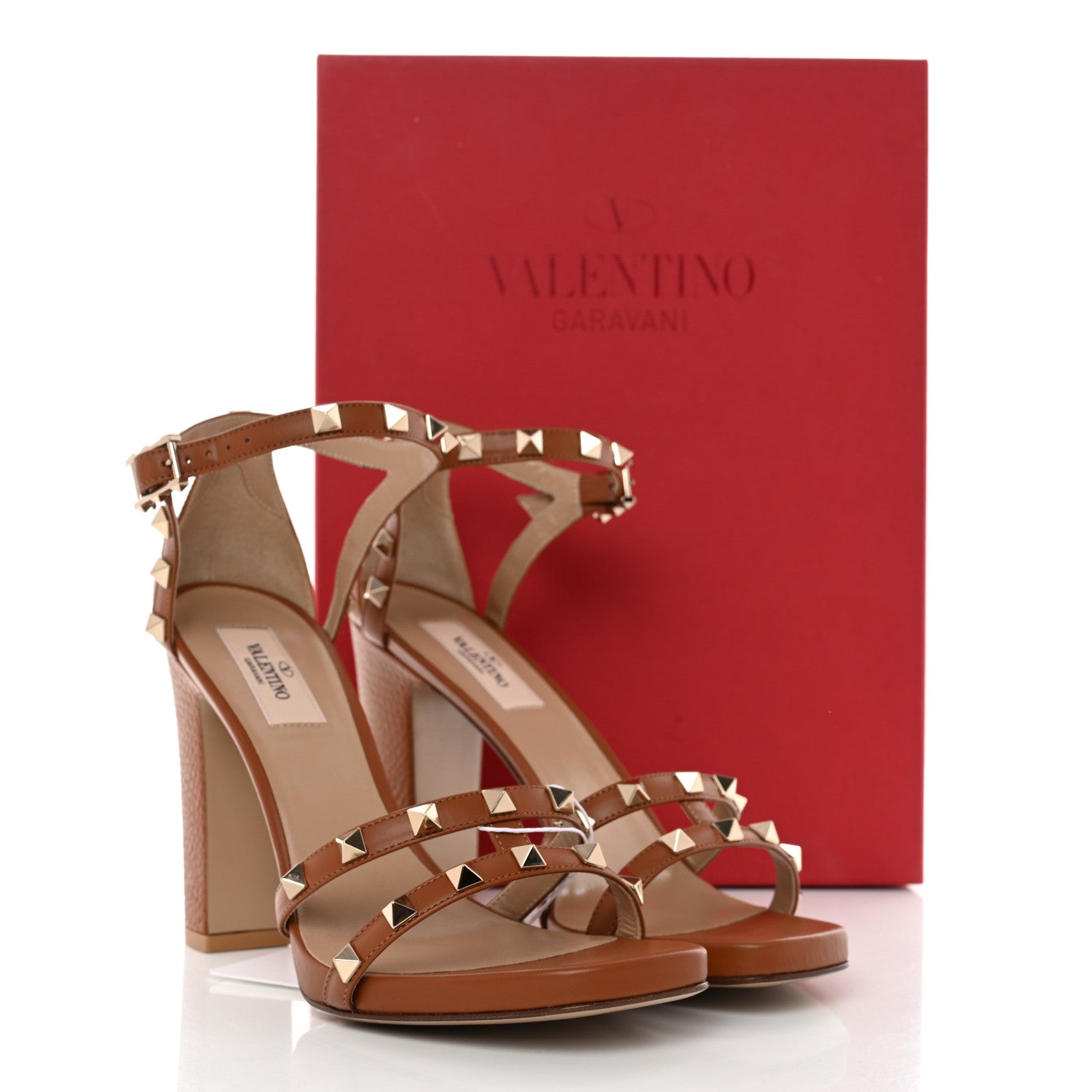 Valentino Garavani Pebbled Calfskin Rockstud Cross Strap 05/105mm Sandals 38.5 Selleria 8 of 8