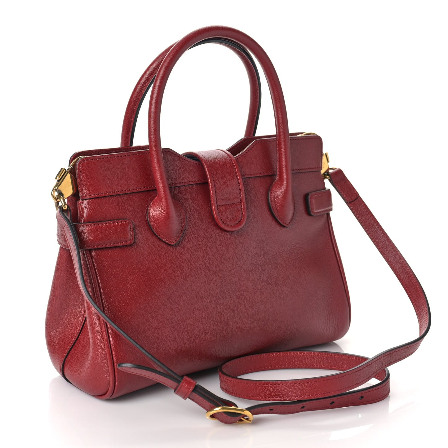 New Sakai Calfskin Lux Small Dahlia Top Handle Shoulder Bag New Cherry Red