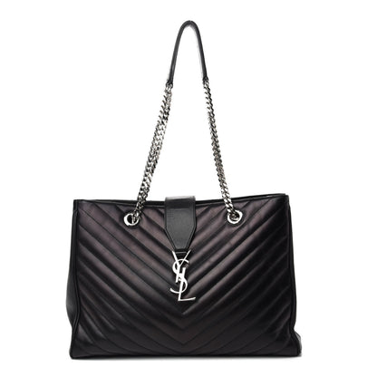 Saint Laurent Smooth Calfskin Matelasse Chevron Monogram Shopping Bag Black 1 of 16