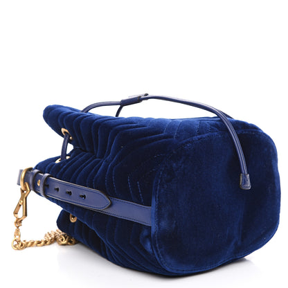 Gucci Velvet Matelasse GG Marmont Bucket Bag Cobalt Blue 3 of 10