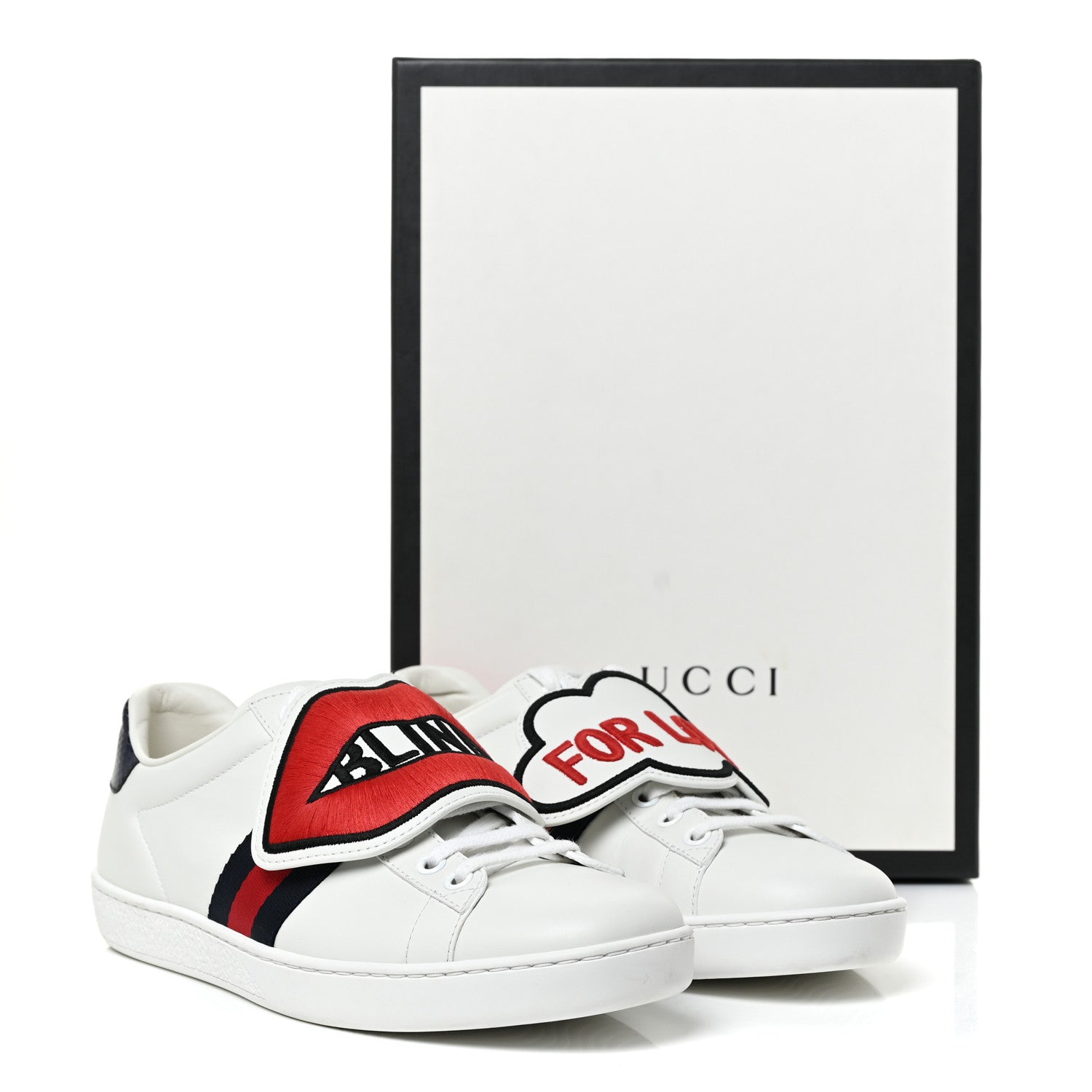 Gucci Calfskin Ayers Blind For Love Embroidered Womens Ace Sneakers 38 White 15 of 15