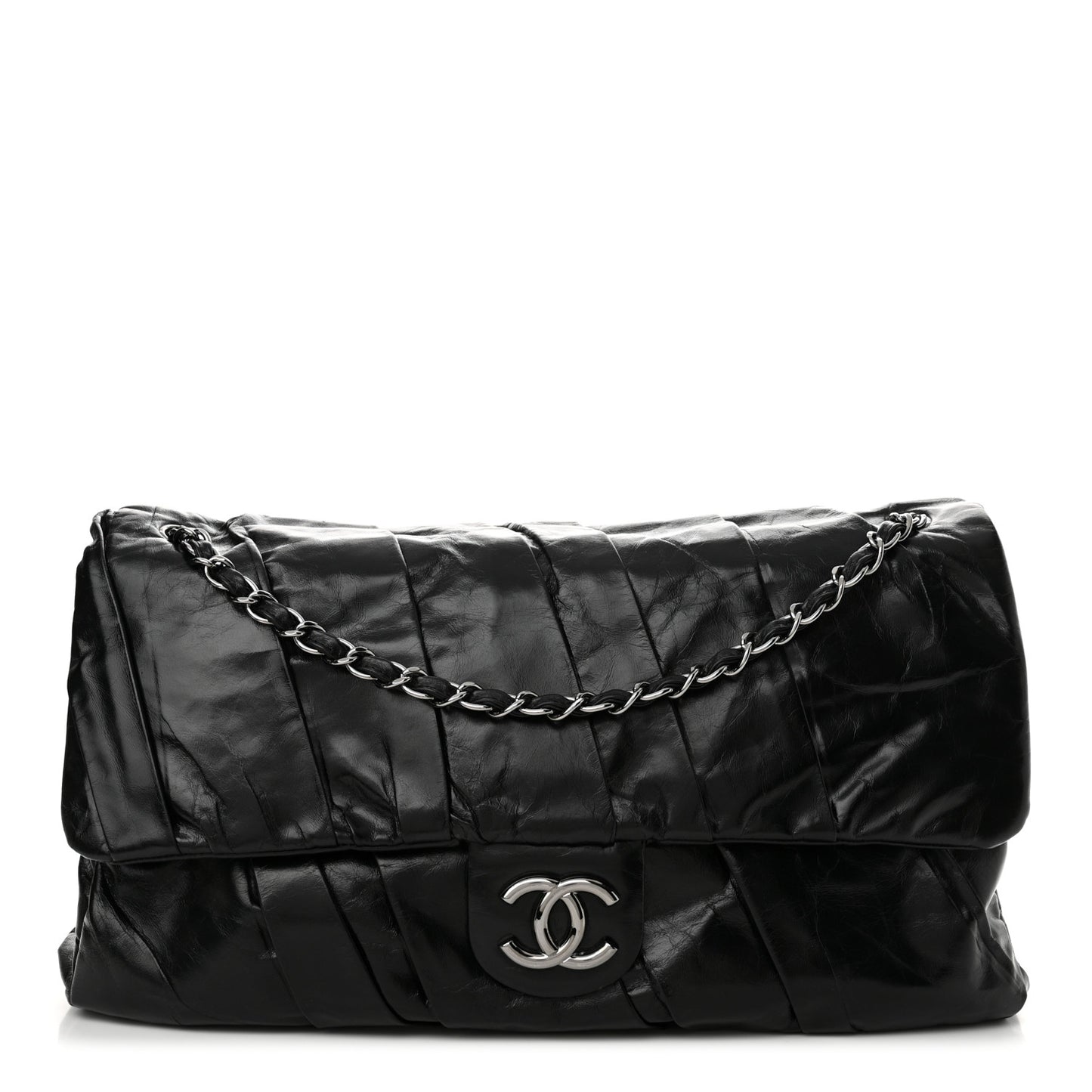 Glazed Calfskin Twisted Maxi Flap Black