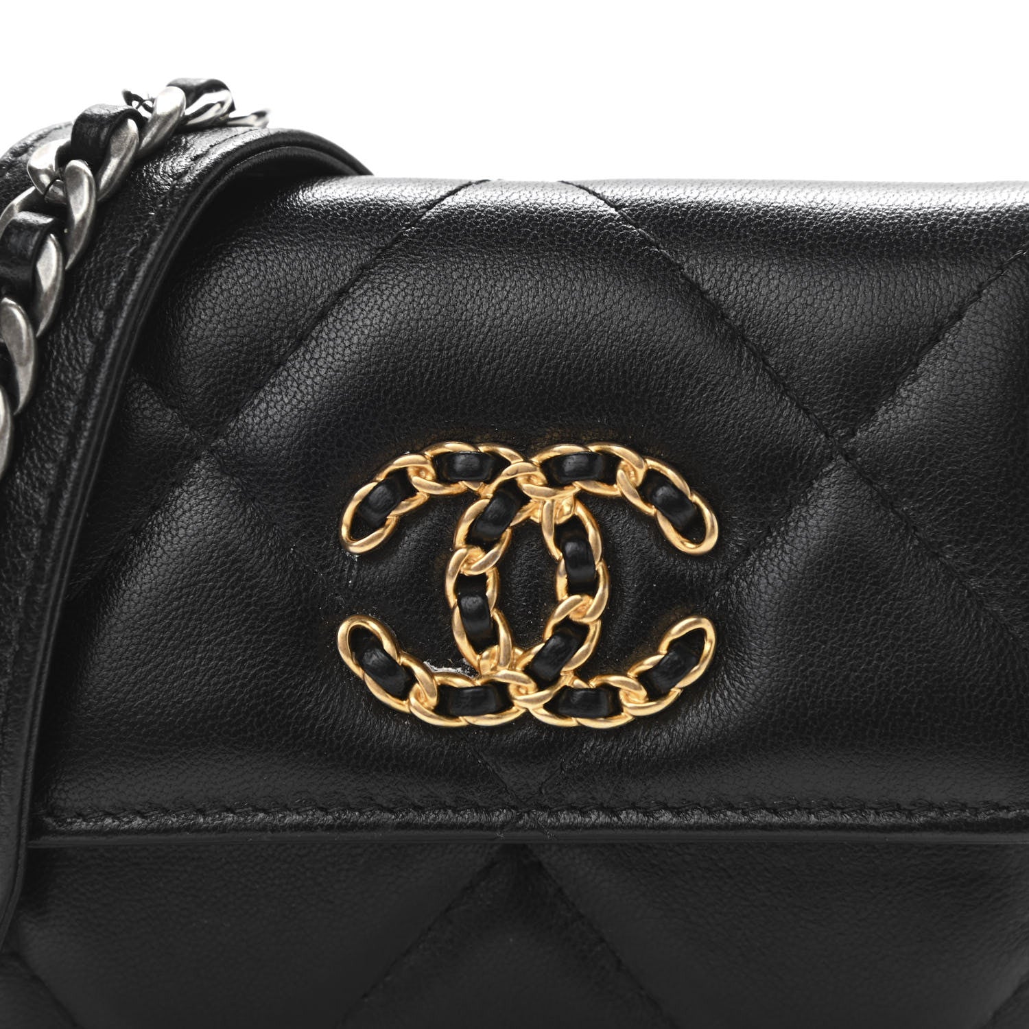 Chanel Shiny Goatskin Quilted Chanel 19 Flap Coin Purse With Chain Black 8 of 10