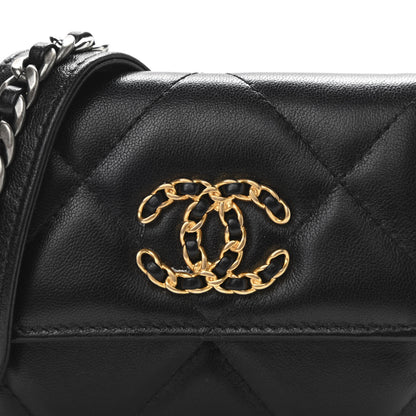 Chanel Shiny Goatskin Quilted Chanel 19 Flap Coin Purse With Chain Black 8 of 10