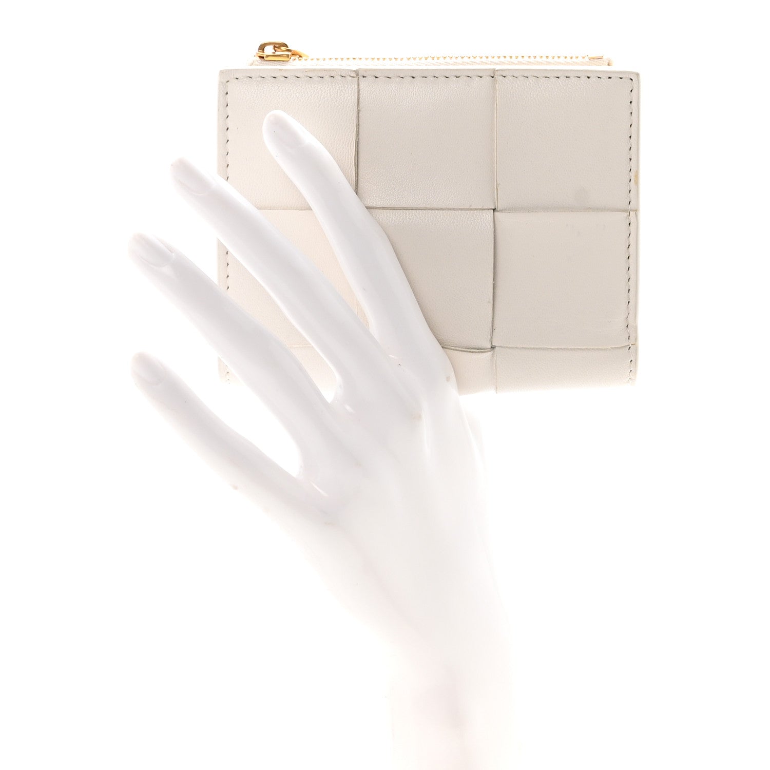 Bottega Veneta Nappa Maxi Intrecciato Bifold Zip Wallet White 2 of 7