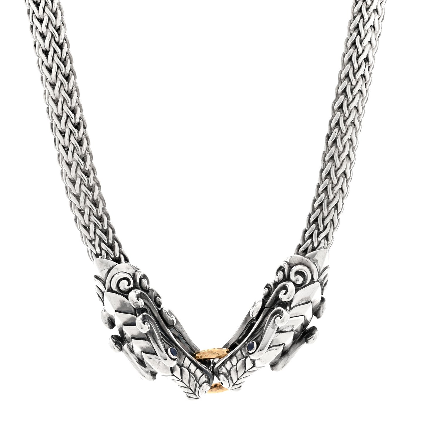 Sterling Silver 18K Yellow Gold Blue Sapphire Legends Naga Dragon Head Necklace