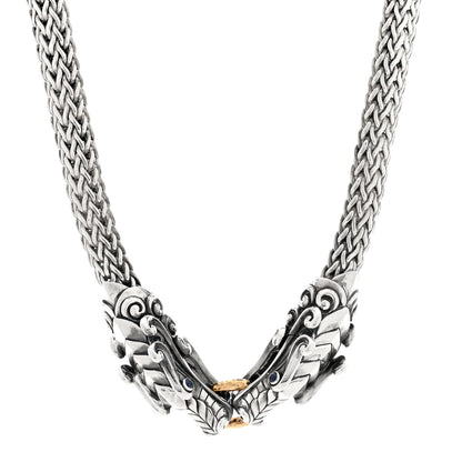 John Hardy Sterling Silver 18K Yellow Gold Blue Sapphire Legends Naga Dragon Head Necklace 1 of 4