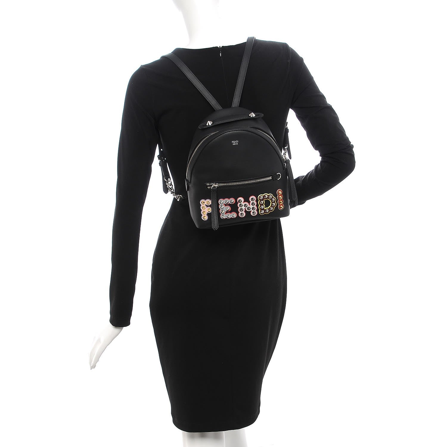 Fendi Vitello Century Fun Fair Metal Studded Mini Backpack Black Multicolor 2 of 7