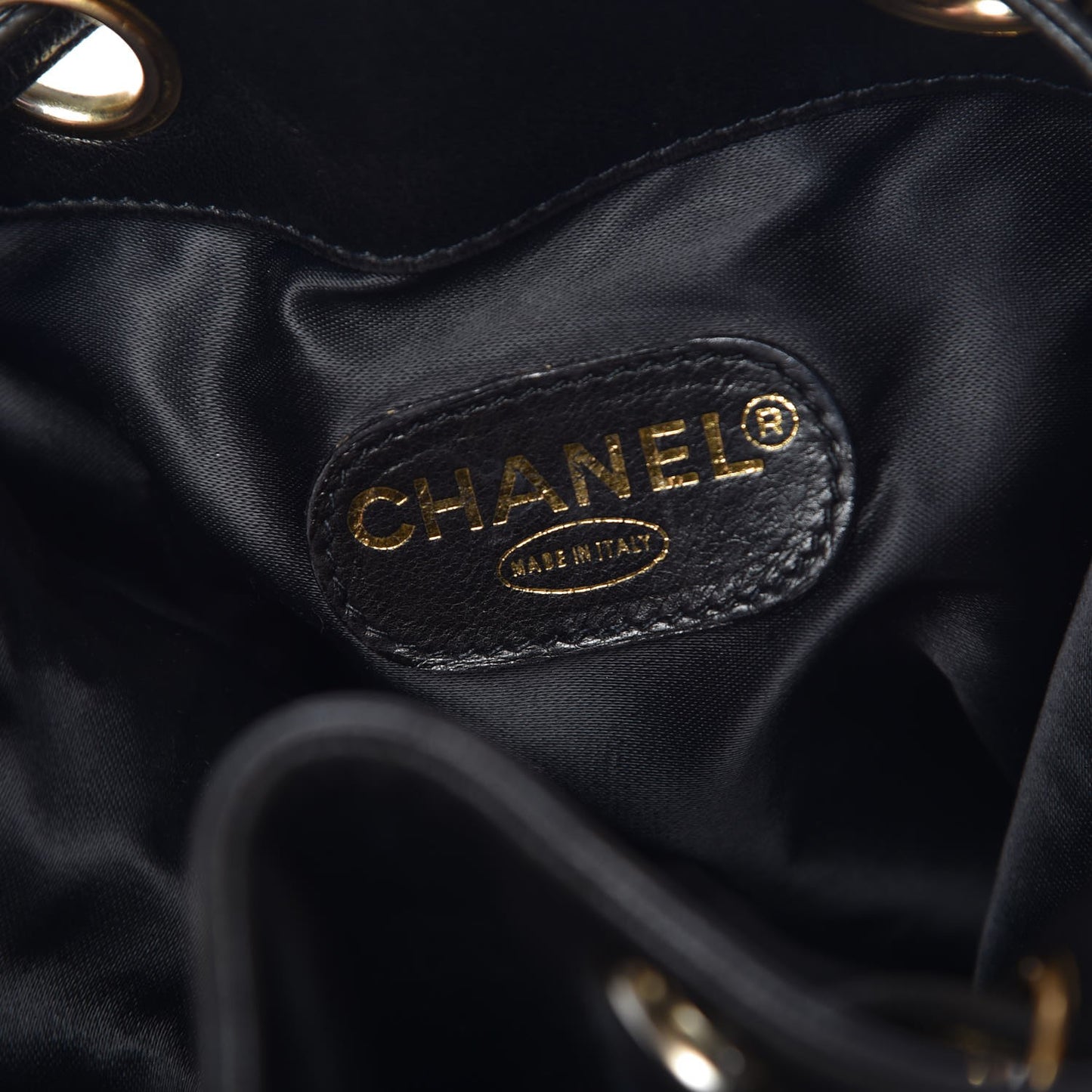 Lambskin CC Drawstring Shoulder Bag Black