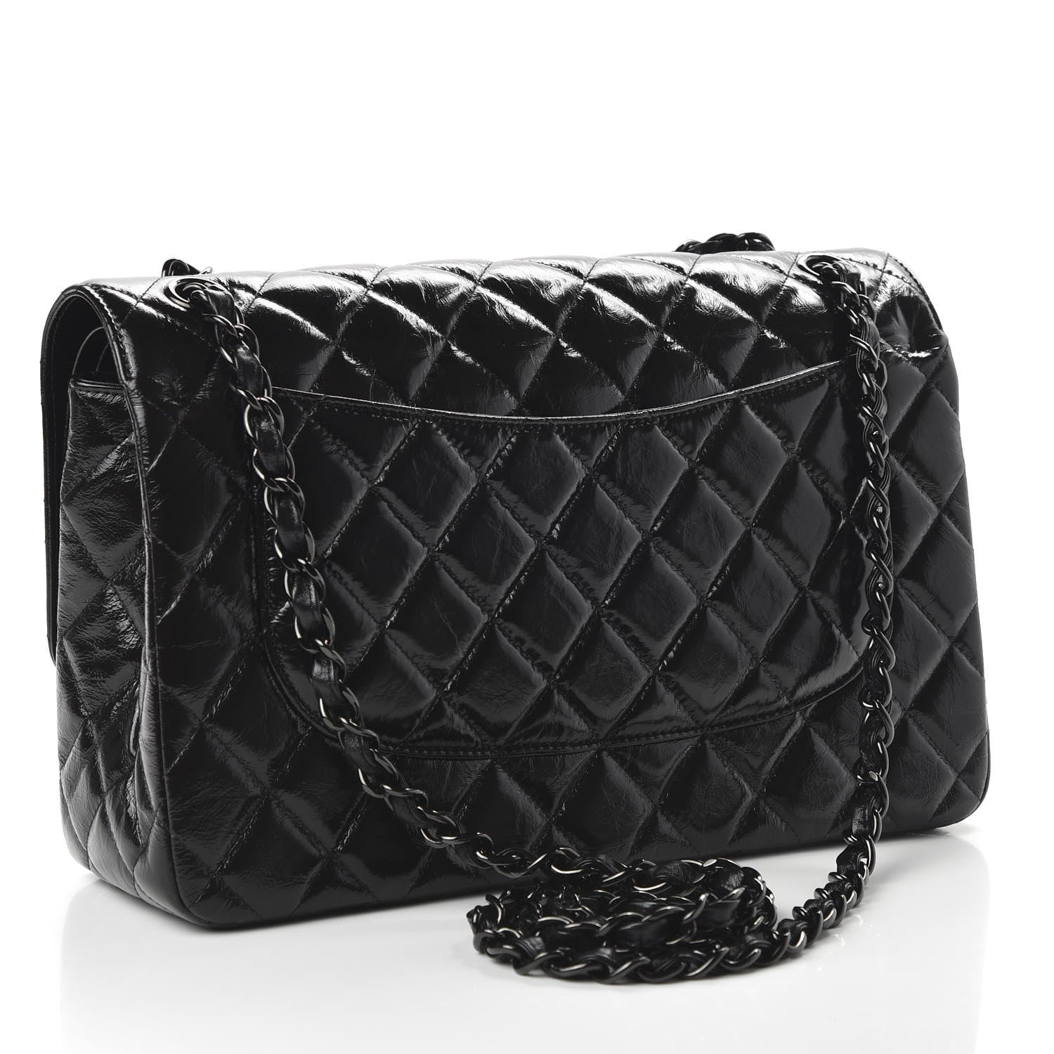 Chanel Shiny Distressed Calfskin Quilted Jumbo Double Flap So Black 3 of 11