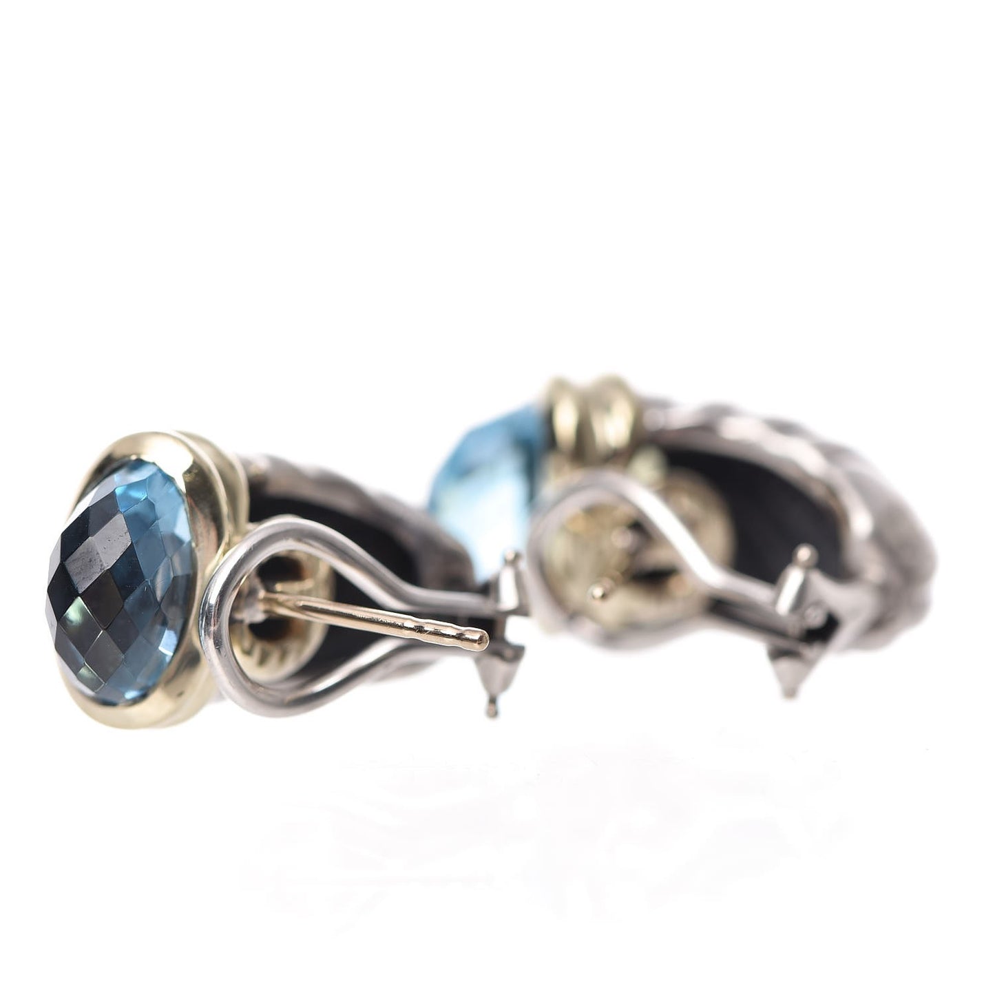 Sterling Silver 14K Yellow Gold Blue Topaz Peridot Thoroughbred Shrimp Earrings