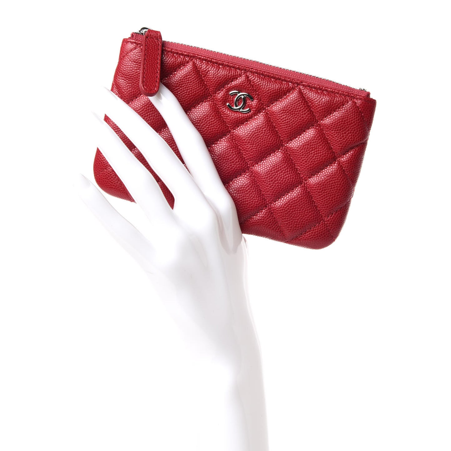 Caviar Quilted Small Cosmetic Case Dark Red