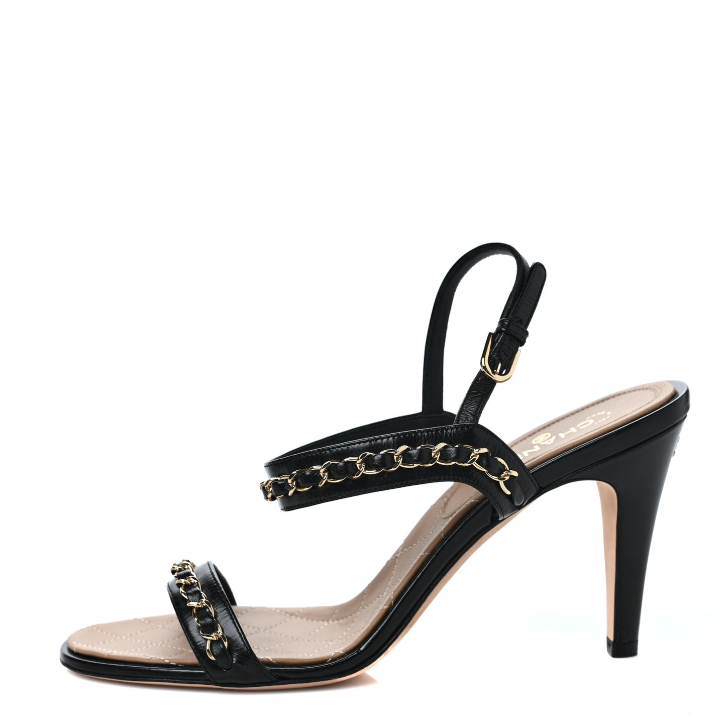 Calfskin Chain Sandals 39.5 Black