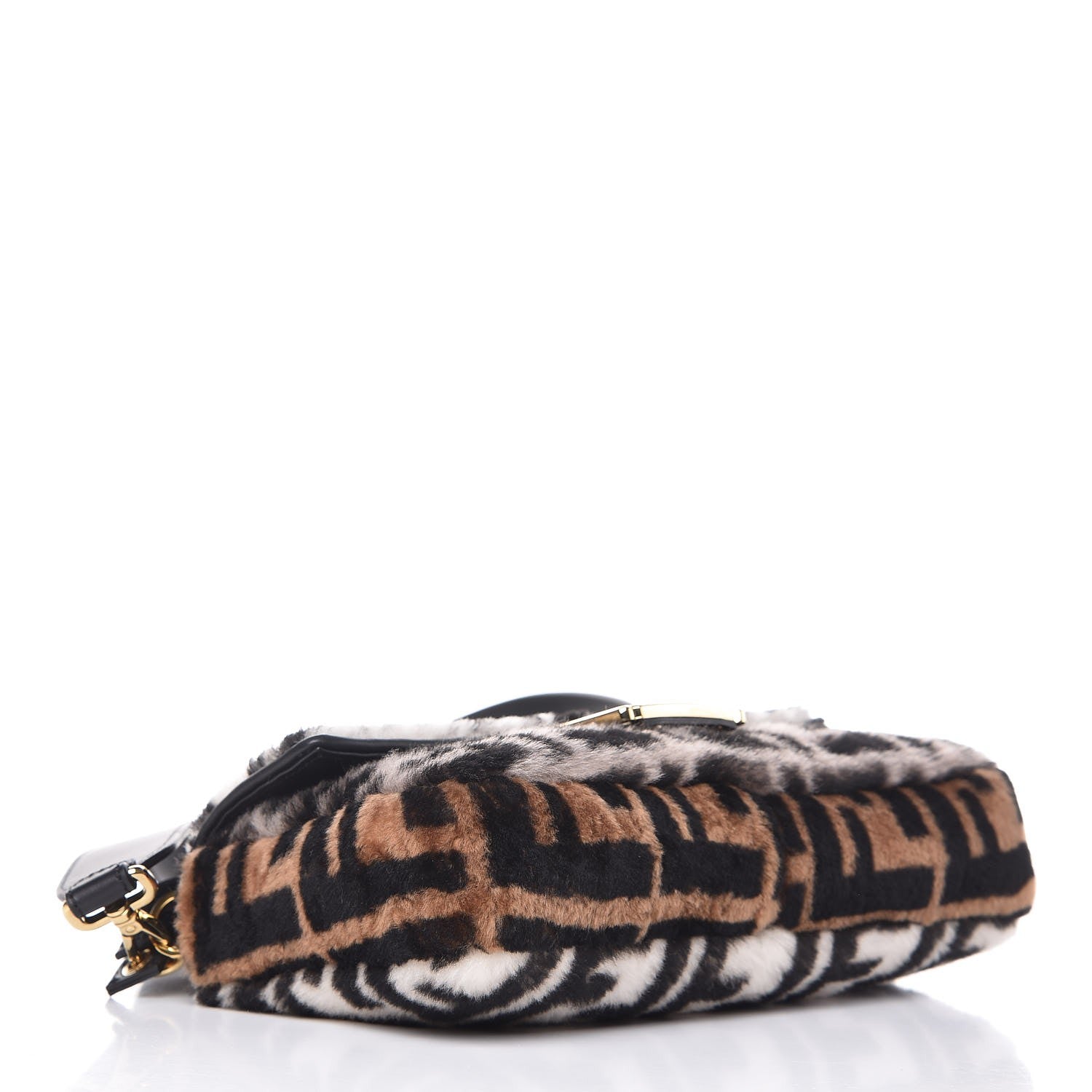 Fendi Shearling Vitello Dolce Macro FF 1974 Baguette White Ice Tortora Tobacco 4 of 8