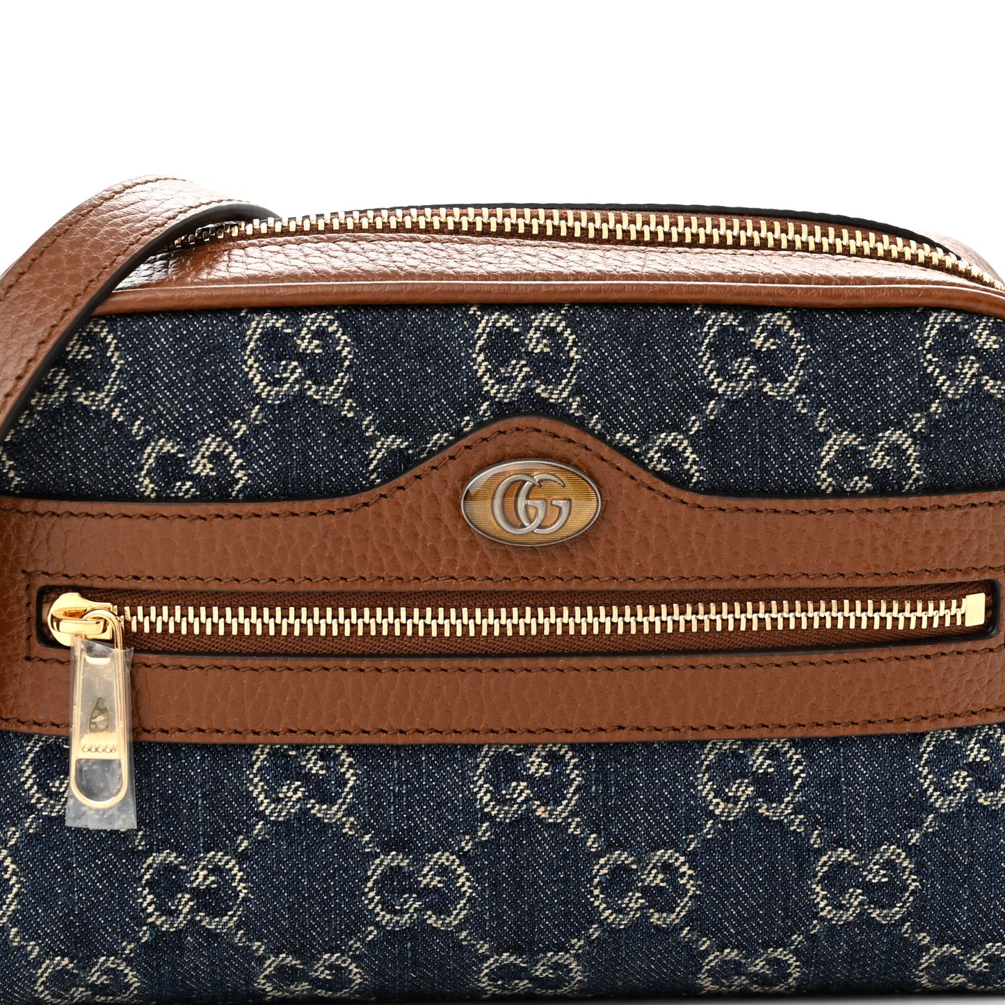 New Denim GG Monogram Dollar Calfskin Mini Ophidia Shoulder Bag Blue Tea Cuir Epilog