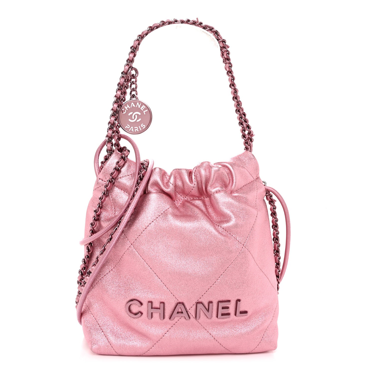 Chanel Metallic Lambskin Lacquered Monochrome Quilted Mini Chanel 22 Pink 1 of 11