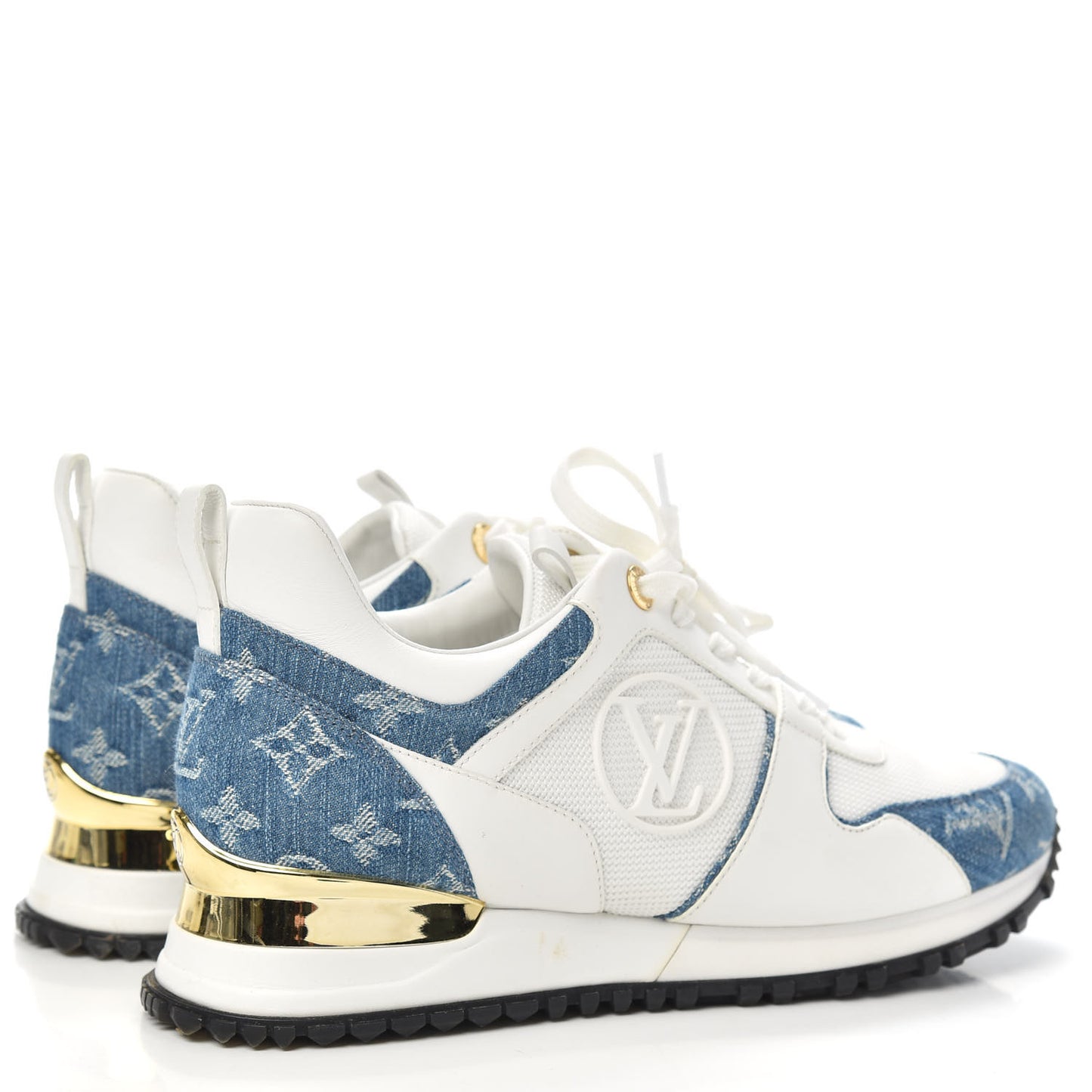 Calfskin Monogram Denim Run Away Sneakers 37.5 White