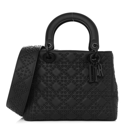 Christian Dior Matte Calfskin Cannage Studded Medium Supple Lady Dior Ultra Black 1 of 12