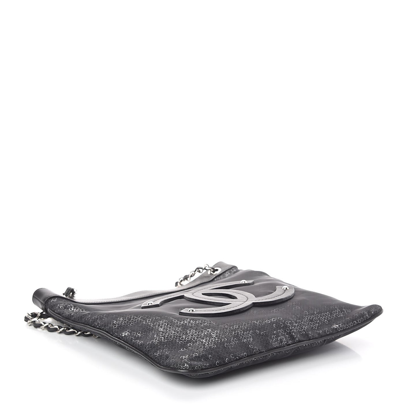 Calfskin Mesh Hidden Sequin CC Tote Black