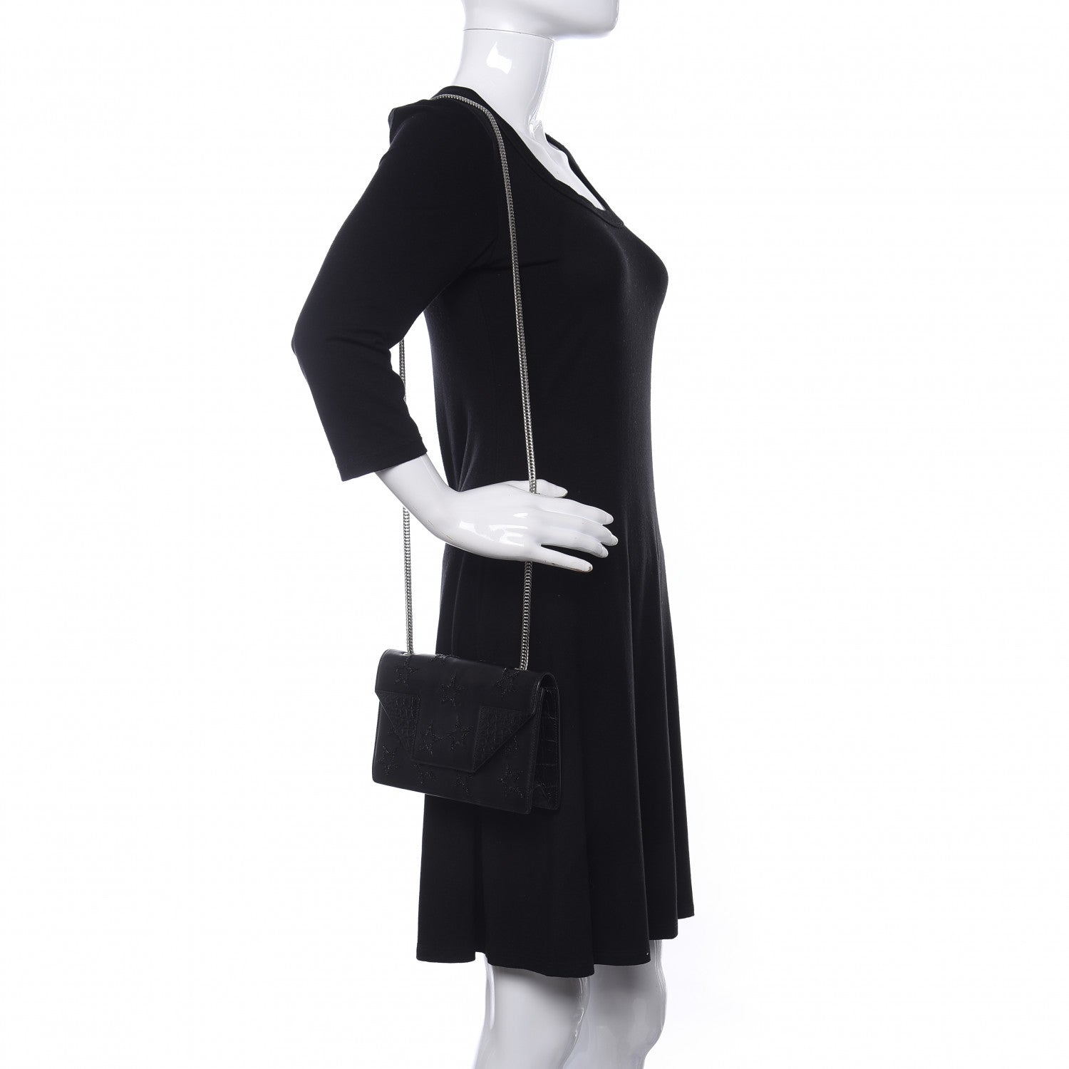 Saint Laurent Calfskin Star Embroidered Crocodile Embossed Small Betty Black 2 of 8