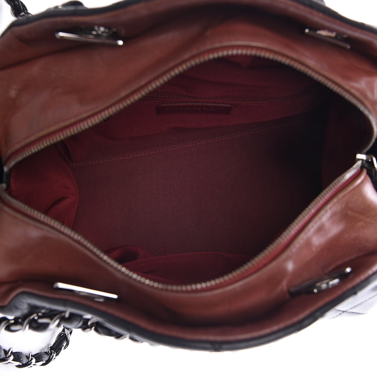 Lambskin Quilted Multipocket Bowling Bag Black