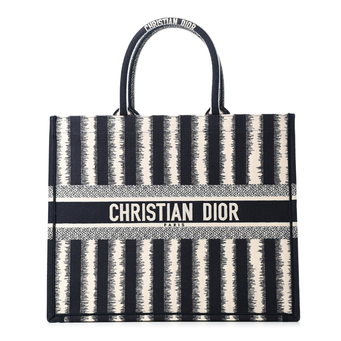 Canvas Embroidered Striped Book Tote Black