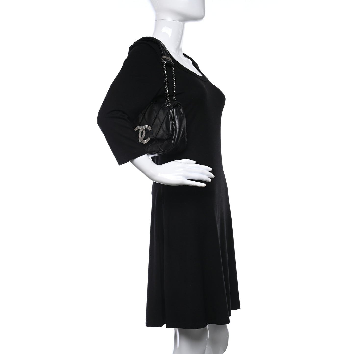 Lambskin Diamond Stitched CC Flap Shoulder Bag Black