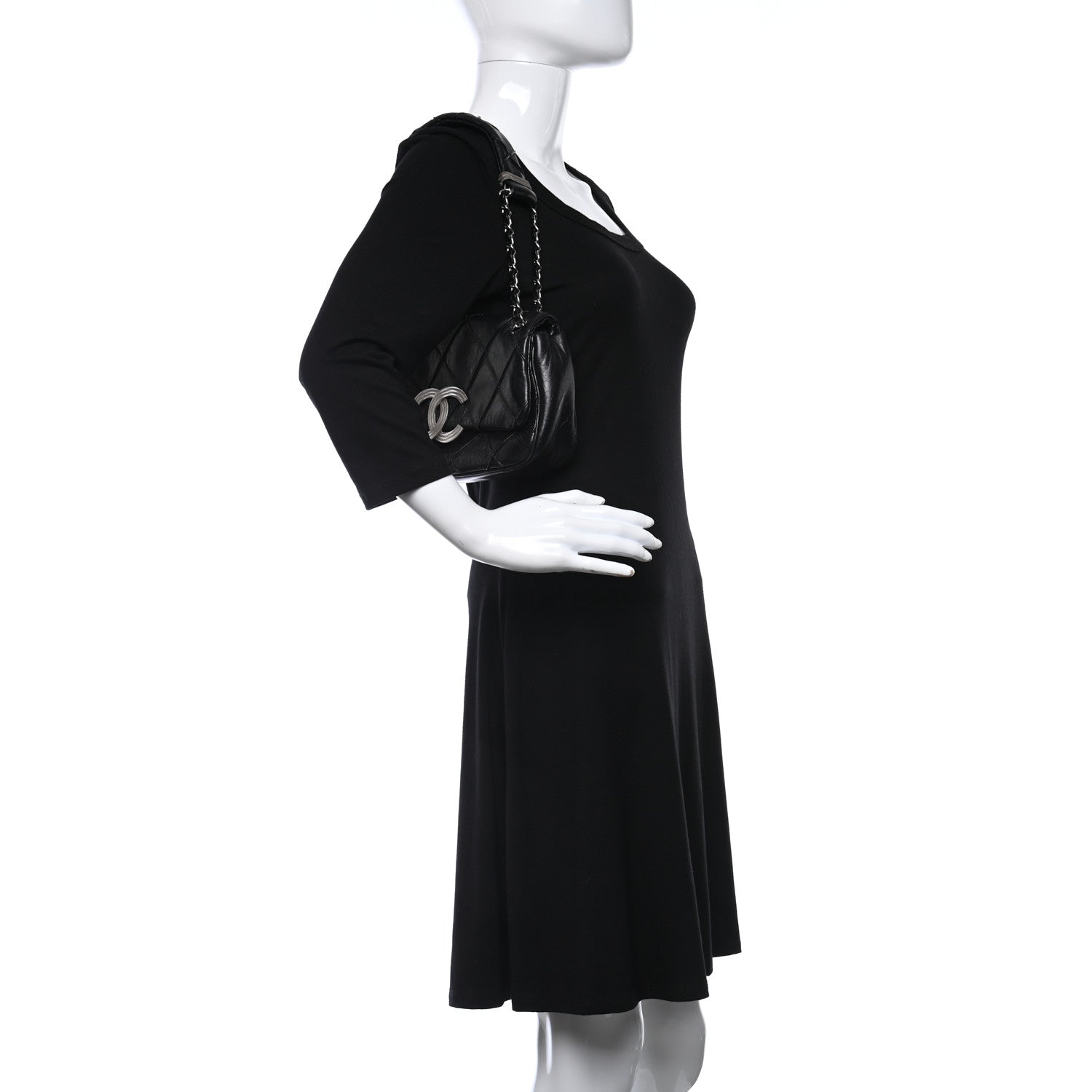 Chanel Lambskin Diamond Stitched CC Flap Shoulder Bag Black 4 of 26
