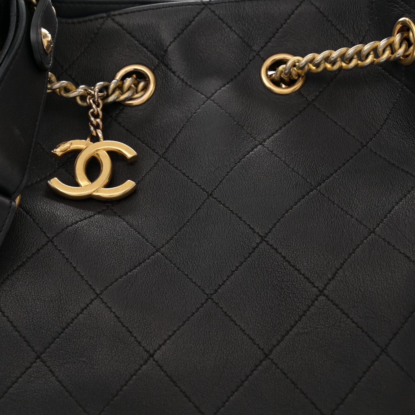 Calfskin Quilted Small On My Shoulder Drawstring Bag Black