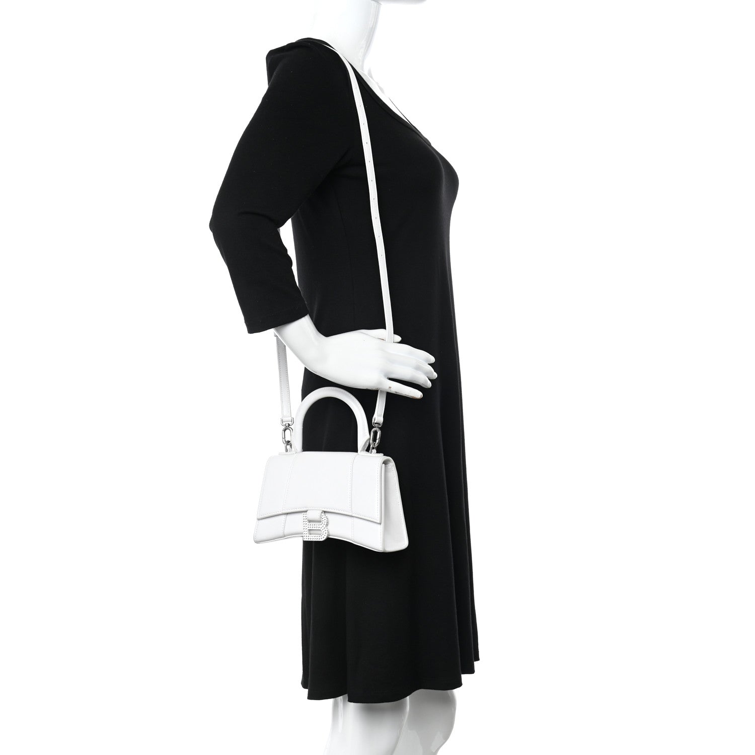 Balenciaga Shiny Box Calfskin Strass Hourglass Top Handle Bag XS White 2 of 16