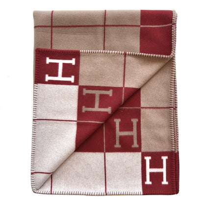 Hermes Wool Cashmere Avalon III Blanket Ecru Rouge H 3 of 4