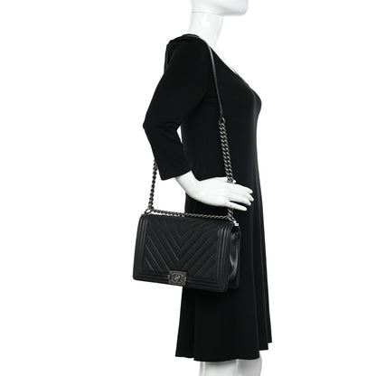 Chanel Caviar Chevron Quilted New Medium Boy Flap Black 2 of 14